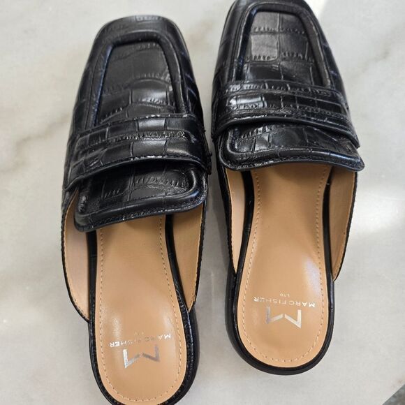 Marc Fisher Flyta Croc Embossed Leather Loafer Mule Backless Slip On Square Toe - Picture 5 of 6